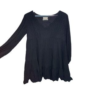 Urban Outfitters Black Peplum Long Sleeve Dress With polka Dot